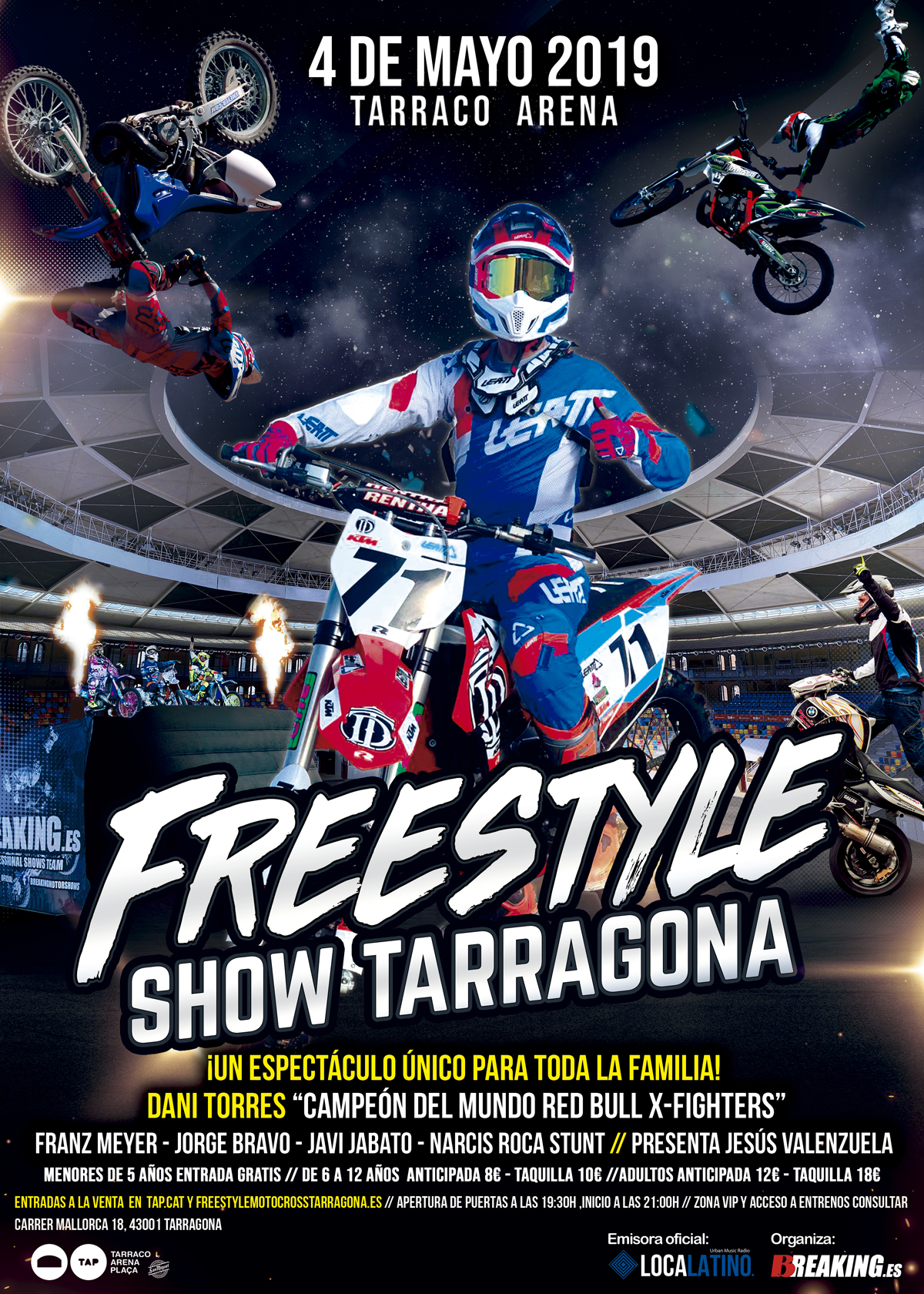 El próximo sábado 4 de mayo de 2019 llega a Tarragona el espectáculo de acrobacias en moto Freestyle Motocross del Team Breaking